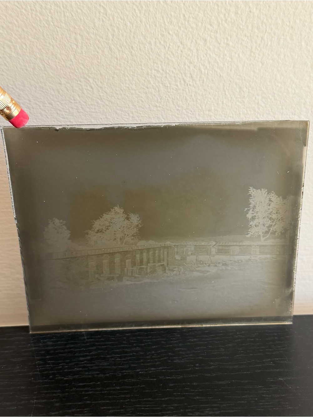 Antique Glass Plate Negative Structure Building Ruins Debris Rural 1800s/1900s